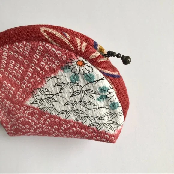 NEW Japanese Coin Purse Pouch Bag Floral Bamboo Print Handmade Small NWOT - Picture 3 of 12